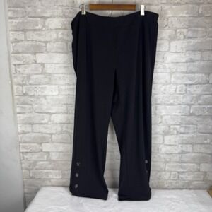 Susan Graver Liquid Knit Pull On Pants Wide‎ Leg  Black  28" Inseam Size 1XP
